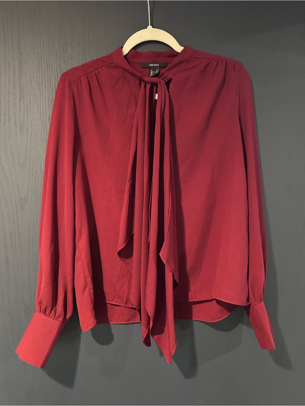 Forever 21 Women's Tie-Neck Blouse in Burgundy